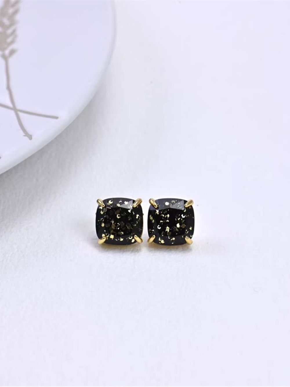 Kate Spade Square Stud Earrings Black Multi Color Bling Fashion Jewelry Gift
